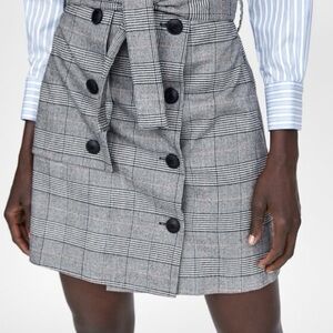 Zara Plaid Button-Down Skirt - Gray